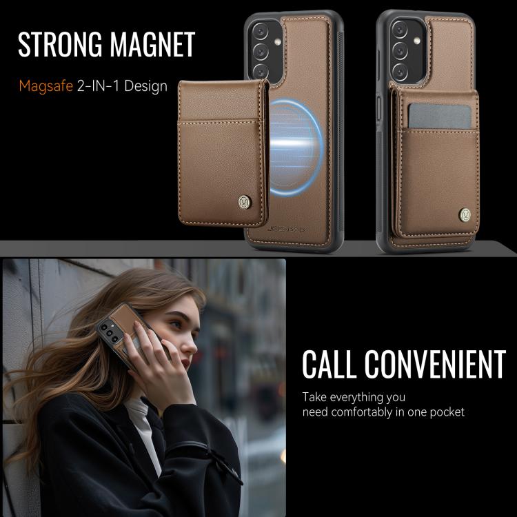 For Samsung Galaxy A13 5G JEEHOOD J06 British Style RFID MagSafe Card Bag PU Phone Case