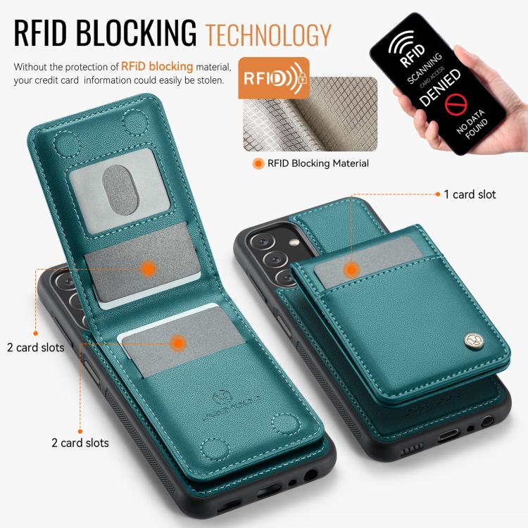 For Samsung Galaxy A13 5G JEEHOOD J06 British Style RFID MagSafe Card Bag PU Phone Case