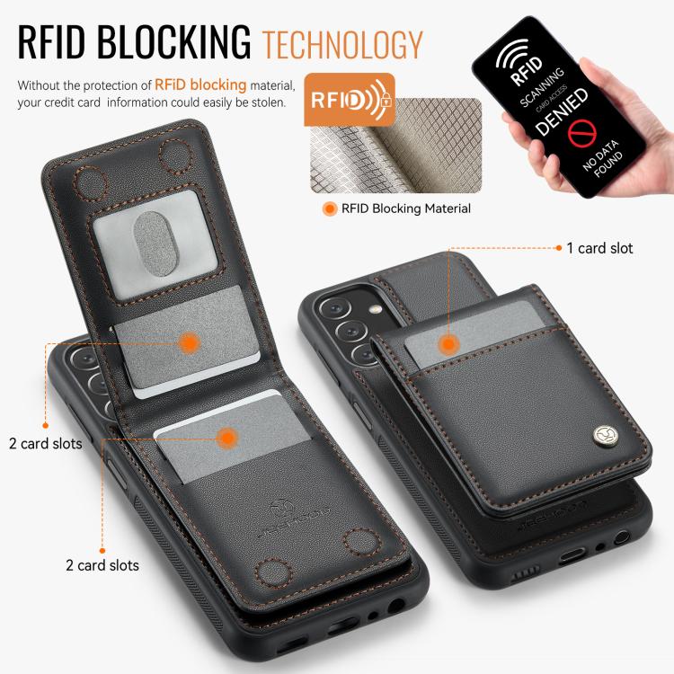 For Samsung Galaxy A13 5G JEEHOOD J06 British Style RFID MagSafe Card Bag PU Phone Case