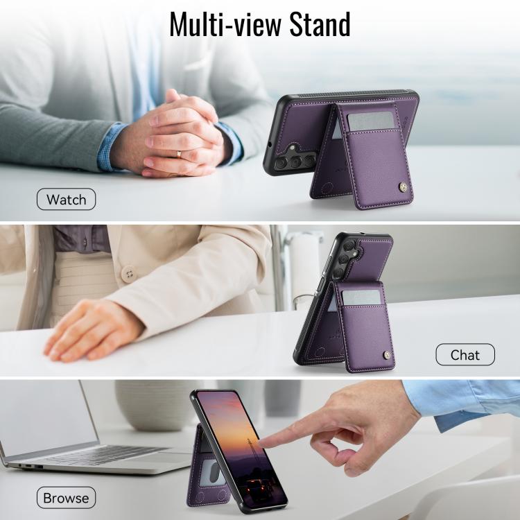 For Samsung Galaxy A15 JEEHOOD J06 British Style RFID MagSafe Card Bag PU Phone Case