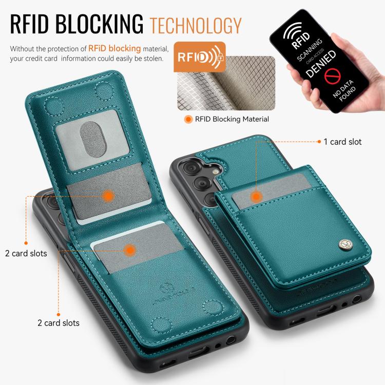 For Samsung Galaxy A25 5G JEEHOOD J06 British Style RFID MagSafe Card Bag PU Phone Case
