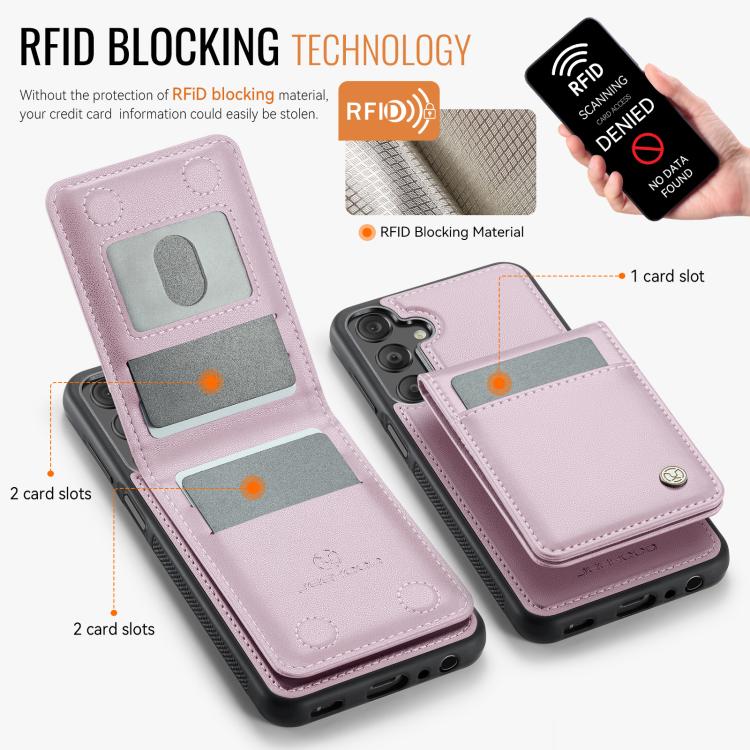 For Samsung Galaxy A25 5G JEEHOOD J06 British Style RFID MagSafe Card Bag PU Phone Case