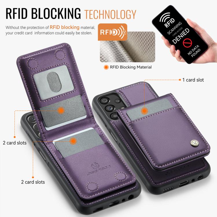 For Samsung Galaxy A23 4G / 5G JEEHOOD J06 British Style RFID MagSafe Card Bag PU Phone Case