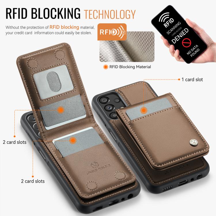For Samsung Galaxy A23 4G / 5G JEEHOOD J06 British Style RFID MagSafe Card Bag PU Phone Case