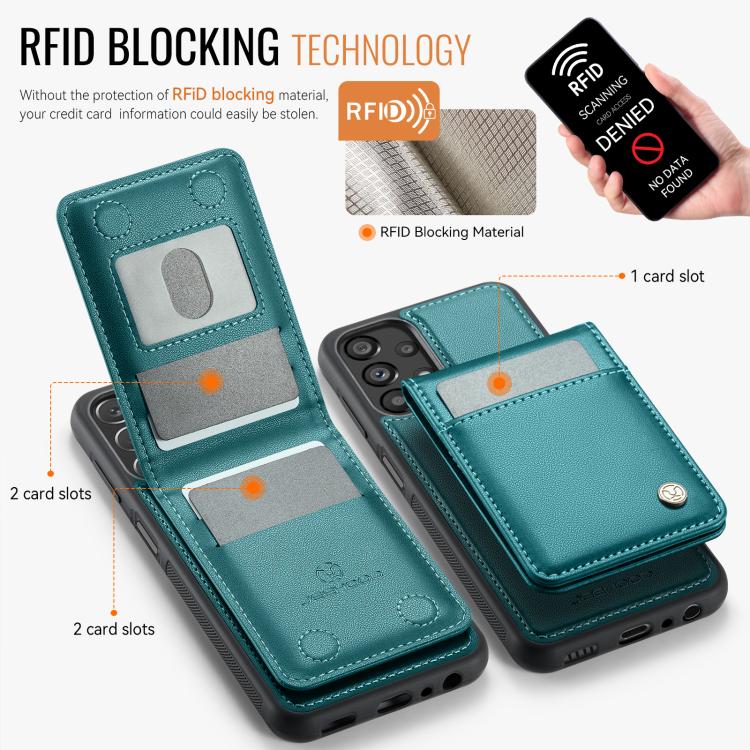 For Samsung Galaxy A23 4G / 5G JEEHOOD J06 British Style RFID MagSafe Card Bag PU Phone Case