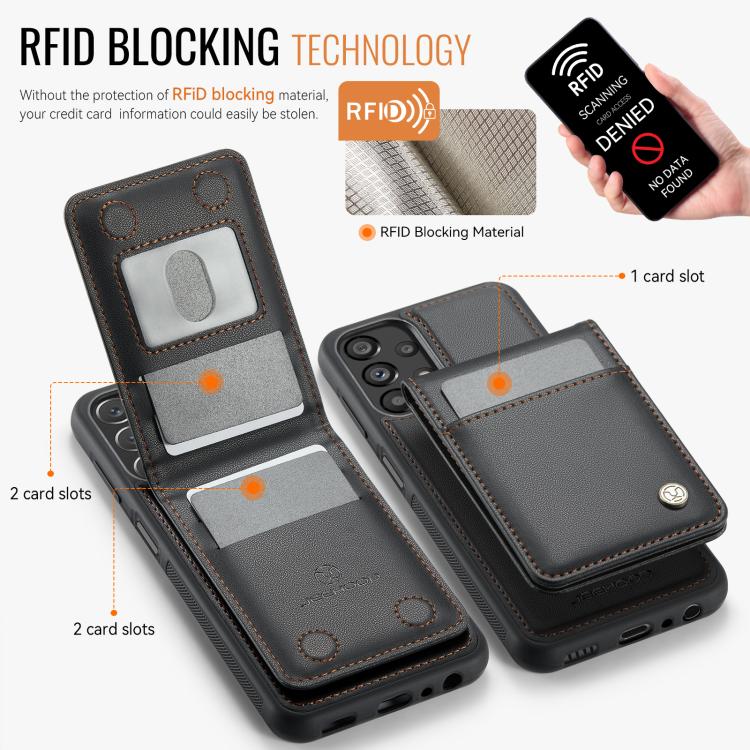 For Samsung Galaxy A23 4G / 5G JEEHOOD J06 British Style RFID MagSafe Card Bag PU Phone Case
