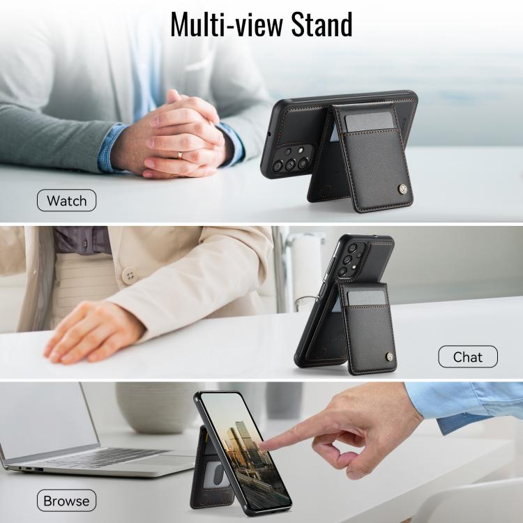 For Samsung Galaxy A23 4G / 5G JEEHOOD J06 British Style RFID MagSafe Card Bag PU Phone Case