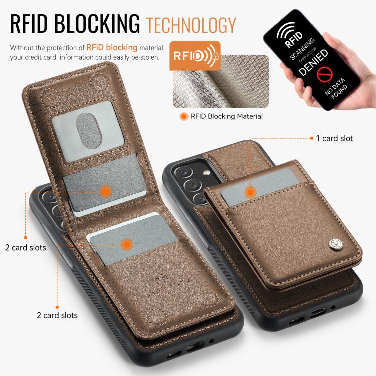 For Samsung Galaxy A34 5G JEEHOOD J06 British Style RFID MagSafe Card Bag PU Phone Case