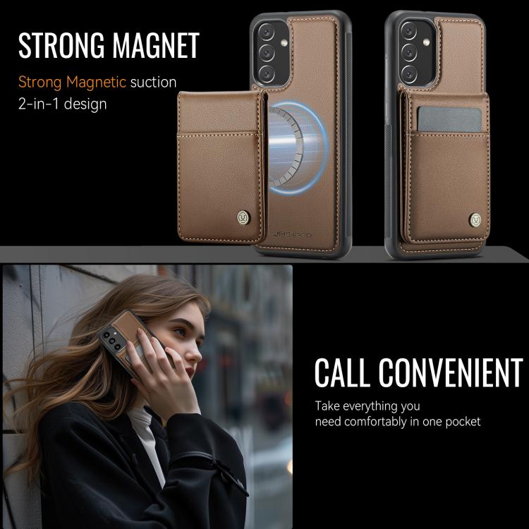 For Samsung Galaxy A34 5G JEEHOOD J06 British Style RFID MagSafe Card Bag PU Phone Case
