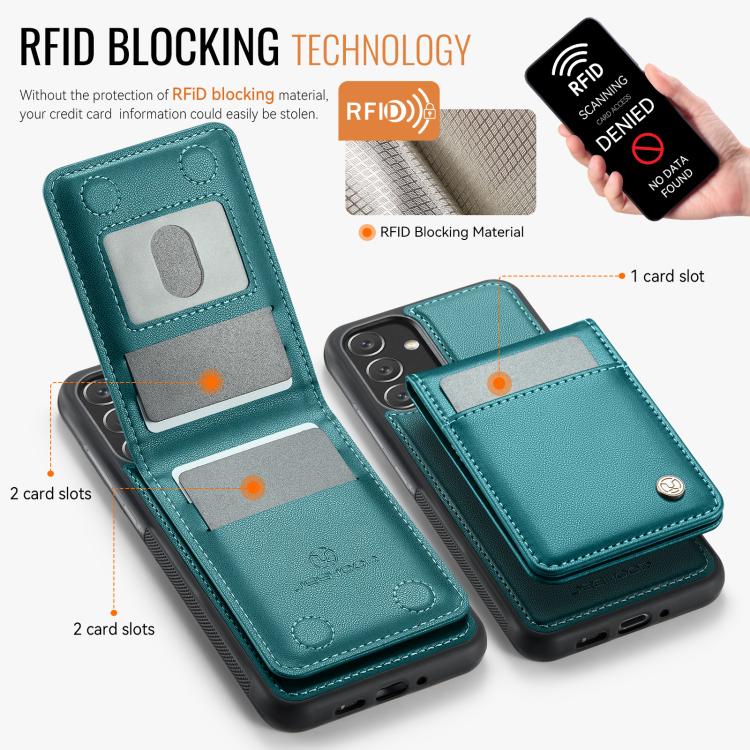 For Samsung Galaxy A34 5G JEEHOOD J06 British Style RFID MagSafe Card Bag PU Phone Case
