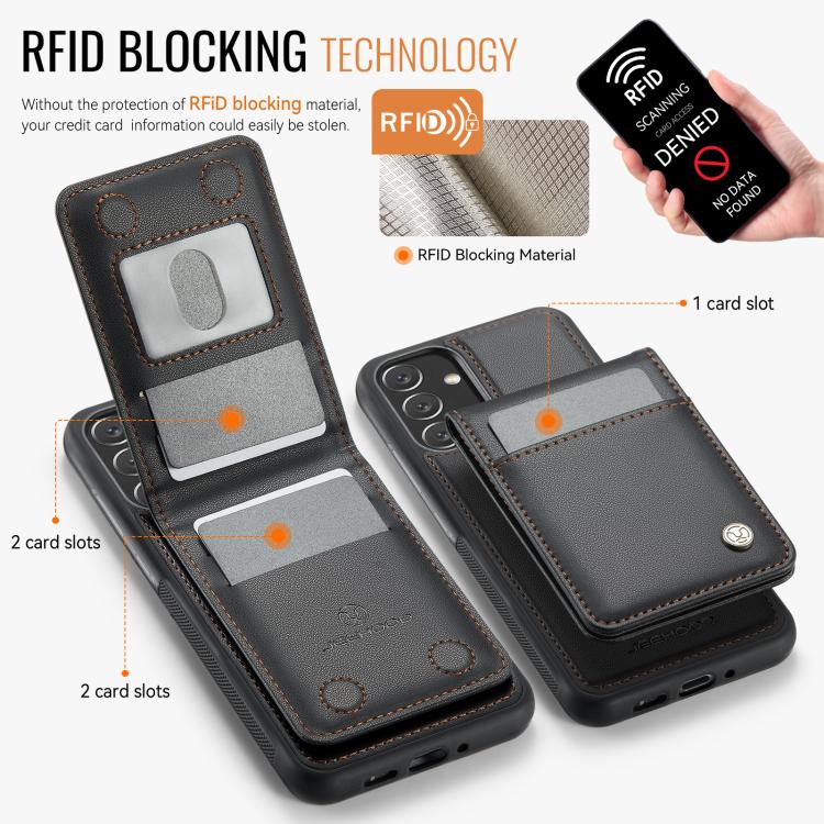 For Samsung Galaxy A34 5G JEEHOOD J06 British Style RFID MagSafe Card Bag PU Phone Case