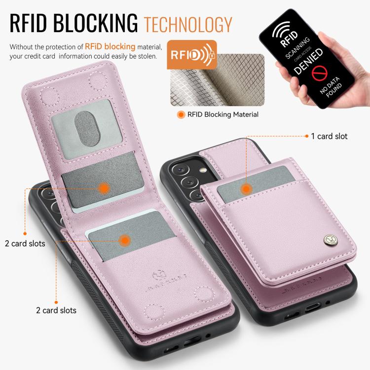 For Samsung Galaxy A34 5G JEEHOOD J06 British Style RFID MagSafe Card Bag PU Phone Case
