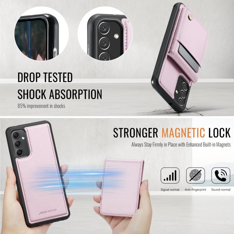 For Samsung Galaxy A34 5G JEEHOOD J06 British Style RFID MagSafe Card Bag PU Phone Case
