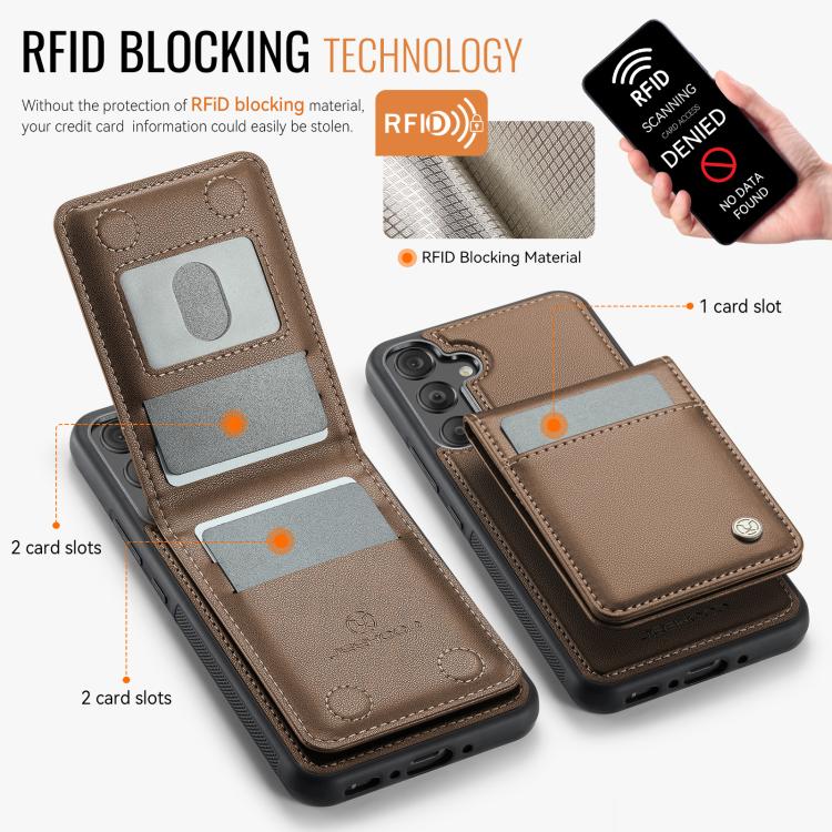 For Samsung Galaxy A35 JEEHOOD J06 British Style RFID MagSafe Card Bag PU Phone Case