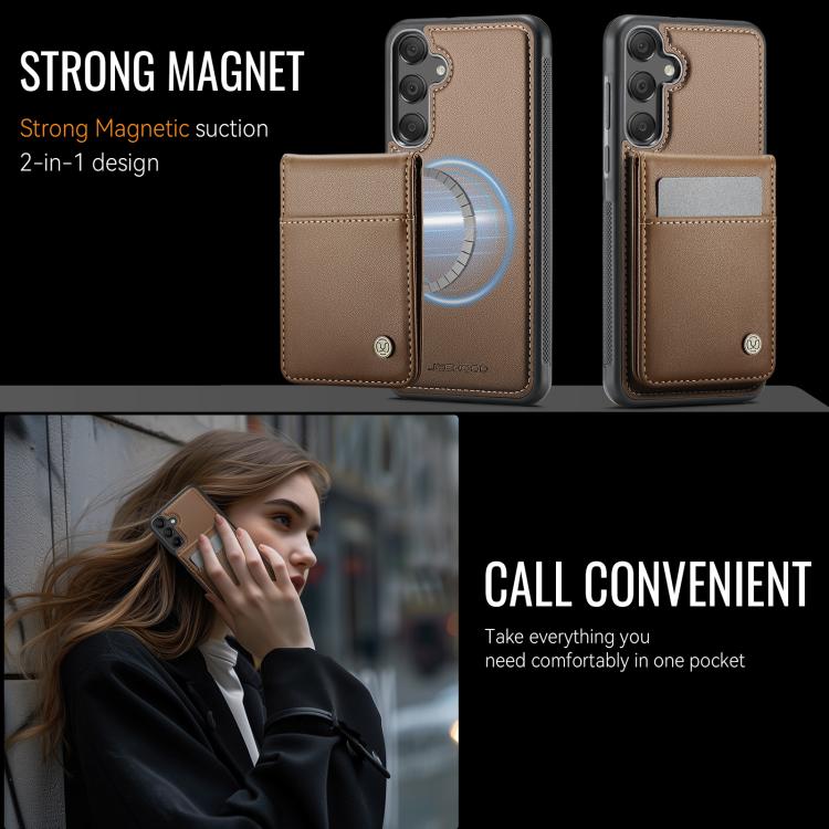 For Samsung Galaxy A35 JEEHOOD J06 British Style RFID MagSafe Card Bag PU Phone Case