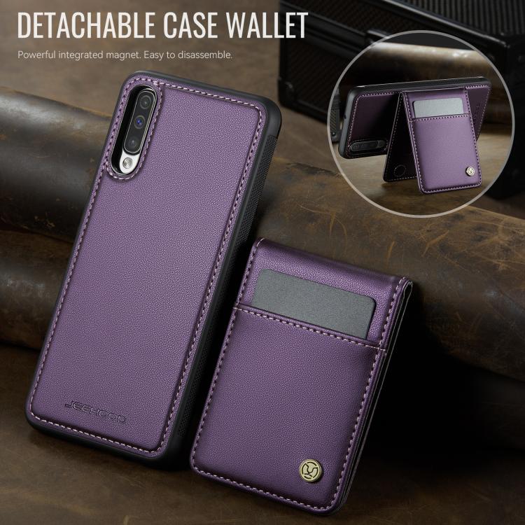 For Samsung Galaxy A50 JEEHOOD J06 British Style RFID MagSafe Card Bag PU Phone Case
