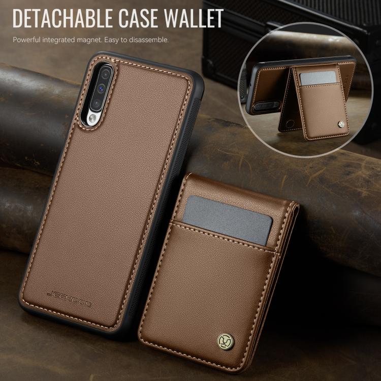 For Samsung Galaxy A50 JEEHOOD J06 British Style RFID MagSafe Card Bag PU Phone Case