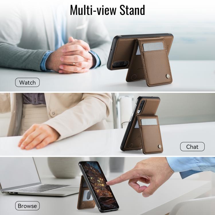For Samsung Galaxy A50 JEEHOOD J06 British Style RFID MagSafe Card Bag PU Phone Case