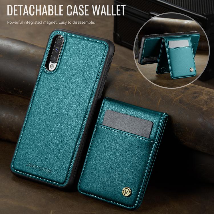For Samsung Galaxy A50 JEEHOOD J06 British Style RFID MagSafe Card Bag PU Phone Case