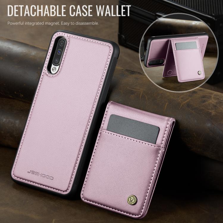 For Samsung Galaxy A50 JEEHOOD J06 British Style RFID MagSafe Card Bag PU Phone Case