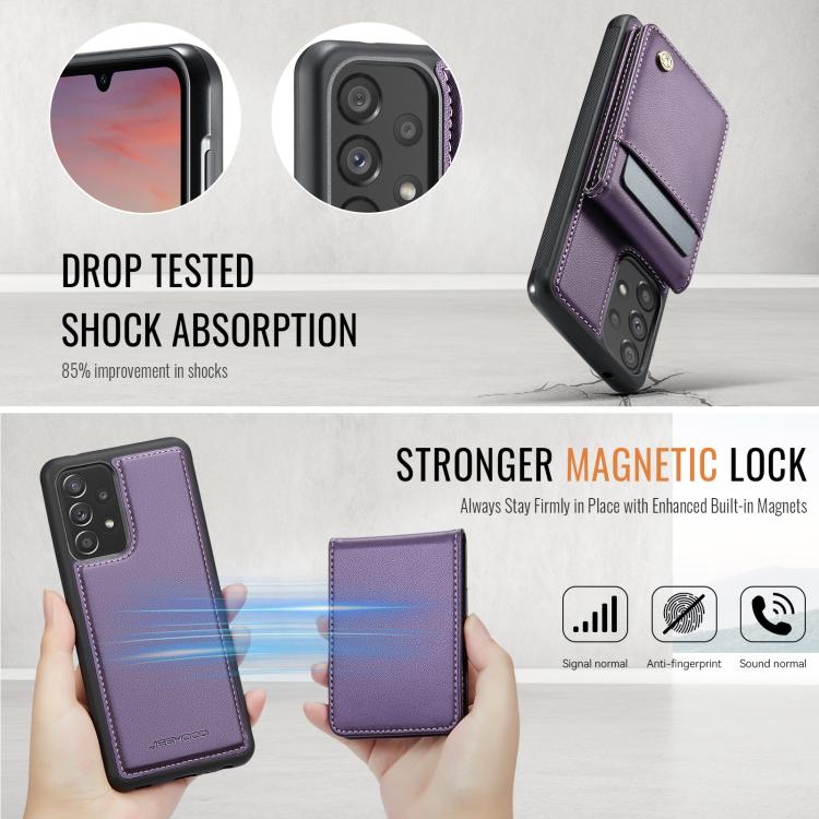 For Samsung Galaxy A53 5G JEEHOOD J06 British Style RFID MagSafe Card Bag PU Phone Case