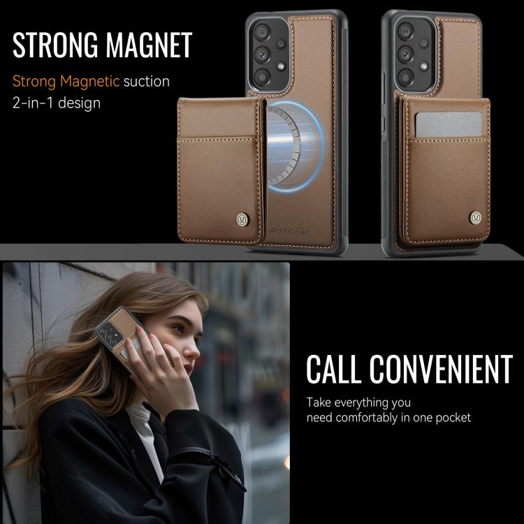 For Samsung Galaxy A53 5G JEEHOOD J06 British Style RFID MagSafe Card Bag PU Phone Case