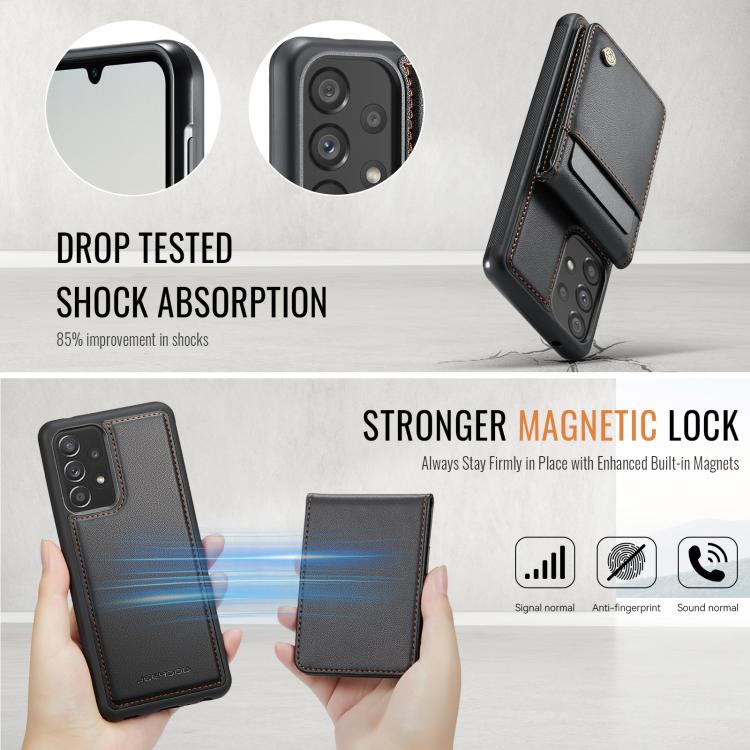 For Samsung Galaxy A53 5G JEEHOOD J06 British Style RFID MagSafe Card Bag PU Phone Case