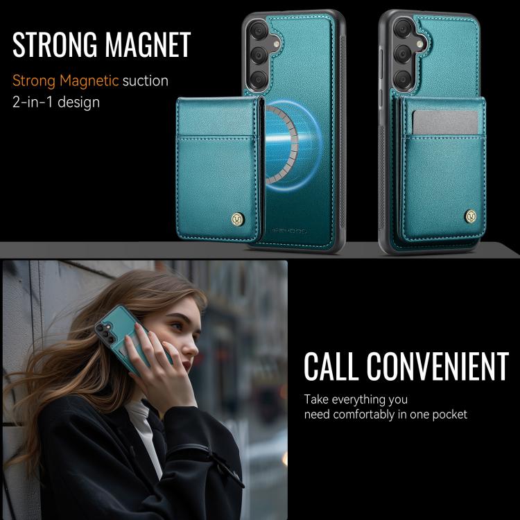 For Samsung Galaxy A55 5G JEEHOOD J06 British Style RFID MagSafe Card Bag PU Phone Case