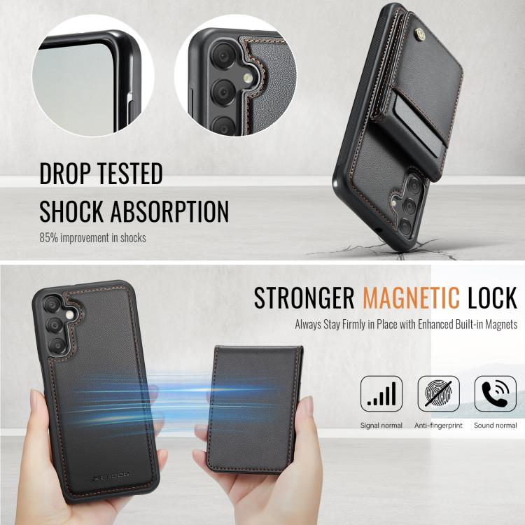 For Samsung Galaxy A55 5G JEEHOOD J06 British Style RFID MagSafe Card Bag PU Phone Case