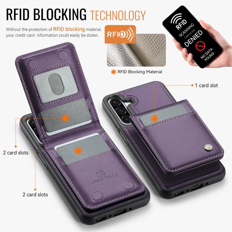 For Samsung Galaxy A26 5G JEEHOOD J06 British Style RFID MagSafe Card Bag PU Phone Case