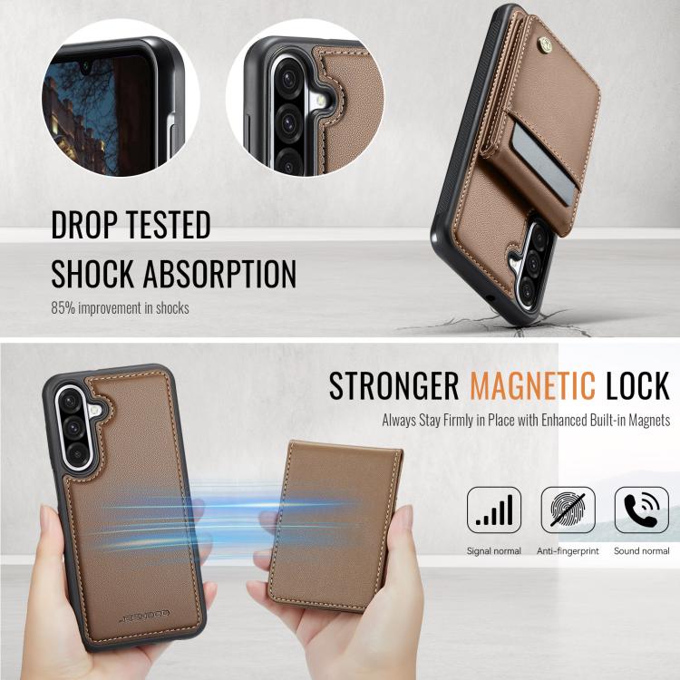 For Samsung Galaxy A26 5G JEEHOOD J06 British Style RFID MagSafe Card Bag PU Phone Case