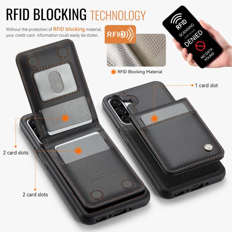 For Samsung Galaxy A26 5G JEEHOOD J06 British Style RFID MagSafe Card Bag PU Phone Case