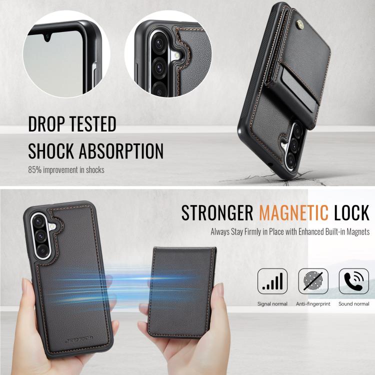 For Samsung Galaxy A26 5G JEEHOOD J06 British Style RFID MagSafe Card Bag PU Phone Case