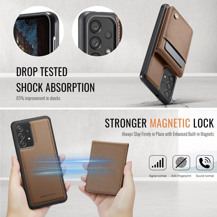 For Samsung Galaxy A33 5G JEEHOOD J06 British Style RFID MagSafe Card Bag PU Phone Case