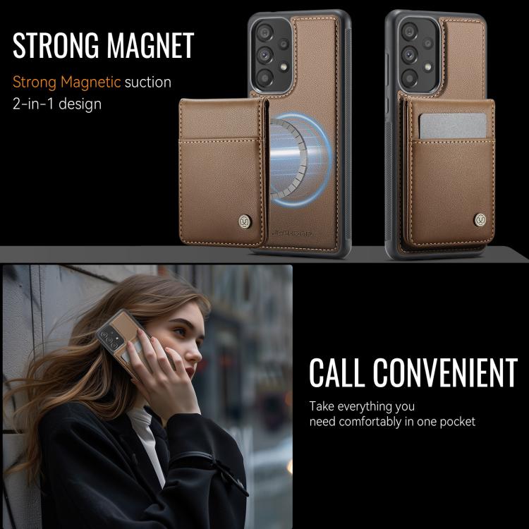 For Samsung Galaxy A33 5G JEEHOOD J06 British Style RFID MagSafe Card Bag PU Phone Case