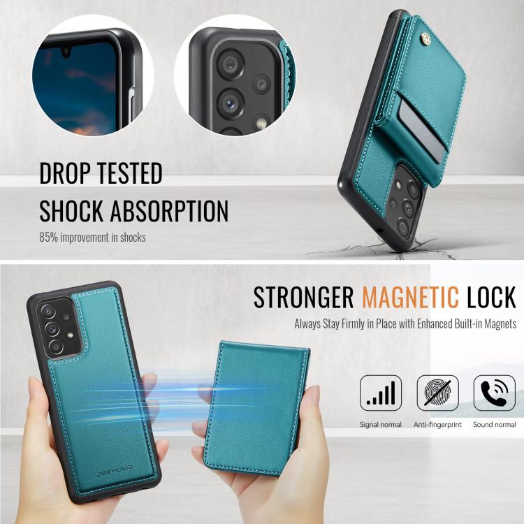For Samsung Galaxy A33 5G JEEHOOD J06 British Style RFID MagSafe Card Bag PU Phone Case