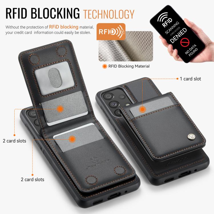 For Samsung Galaxy A33 5G JEEHOOD J06 British Style RFID MagSafe Card Bag PU Phone Case