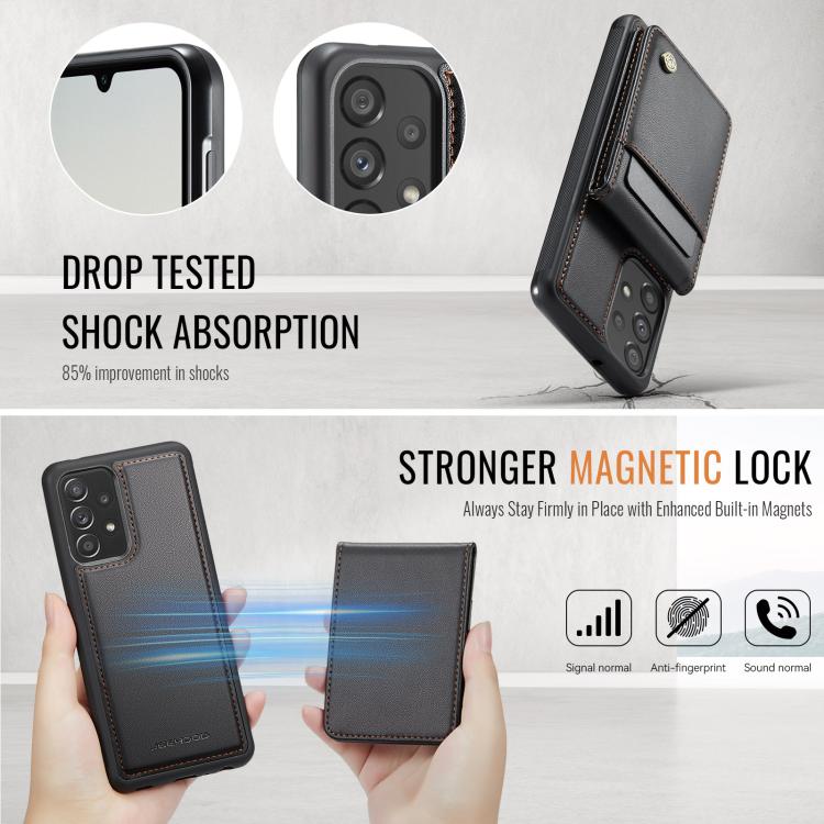 For Samsung Galaxy A33 5G JEEHOOD J06 British Style RFID MagSafe Card Bag PU Phone Case