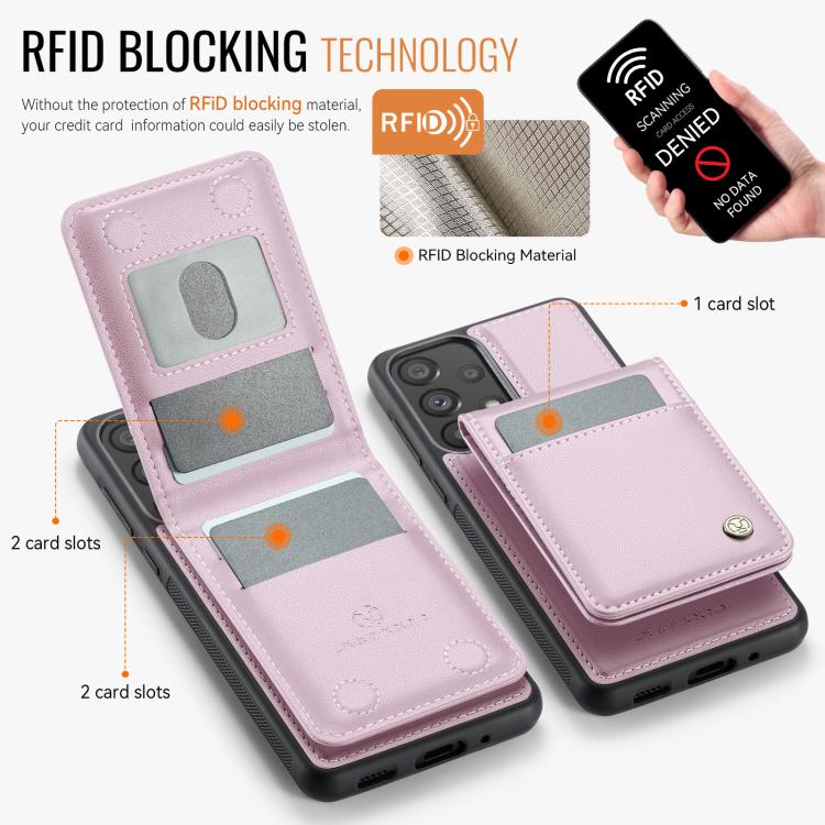 For Samsung Galaxy A33 5G JEEHOOD J06 British Style RFID MagSafe Card Bag PU Phone Case