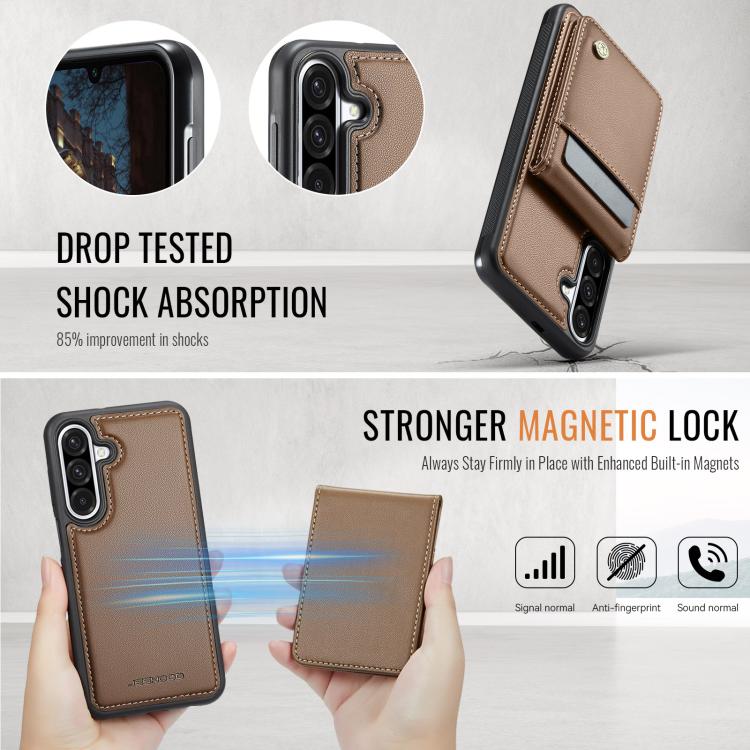 For Samsung Galaxy A36 JEEHOOD J06 British Style RFID MagSafe Card Bag PU Phone Case