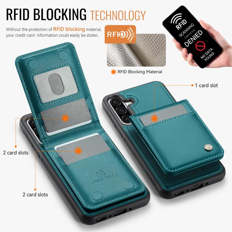 For Samsung Galaxy A56 5G JEEHOOD J06 British Style RFID MagSafe Card Bag PU Phone Case