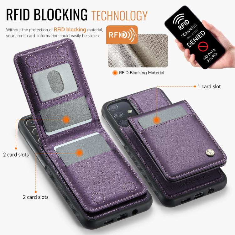 For Samsung Galaxy A51 4G JEEHOOD J06 British Style RFID MagSafe Card Bag PU Phone Case