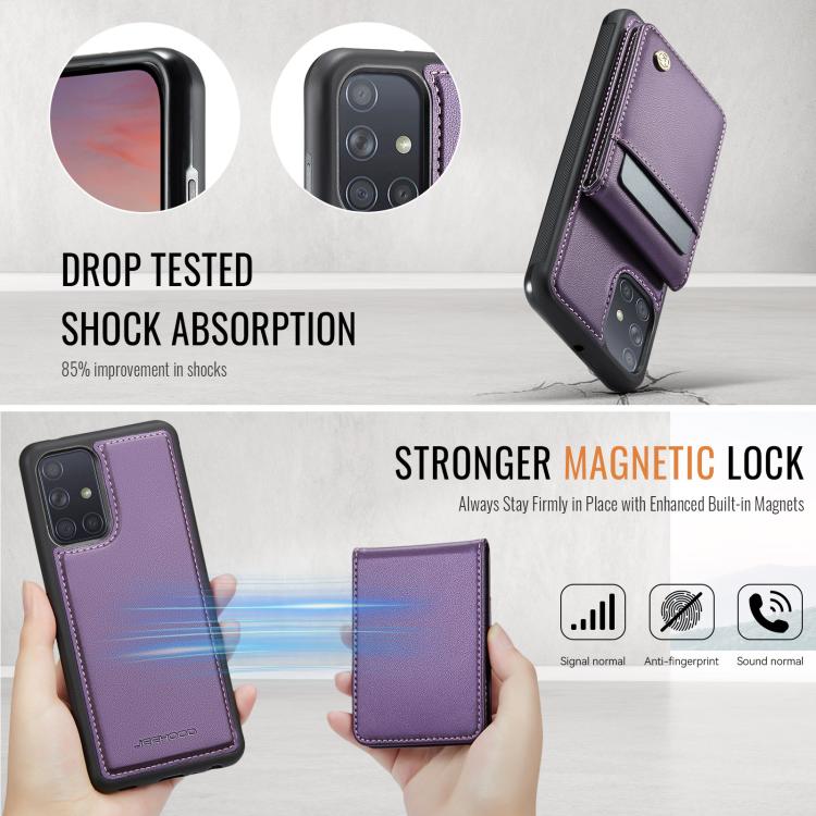 For Samsung Galaxy A51 4G JEEHOOD J06 British Style RFID MagSafe Card Bag PU Phone Case