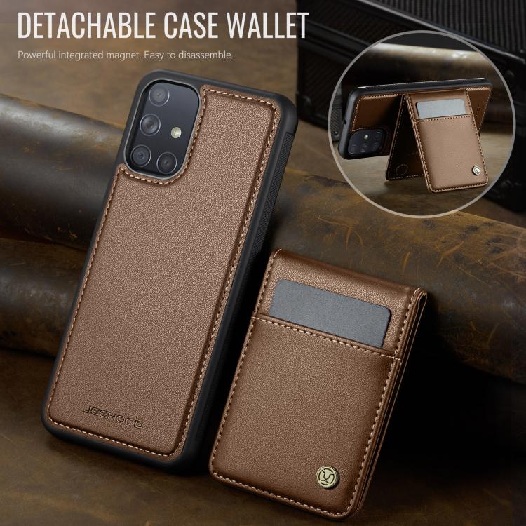 For Samsung Galaxy A51 4G JEEHOOD J06 British Style RFID MagSafe Card Bag PU Phone Case