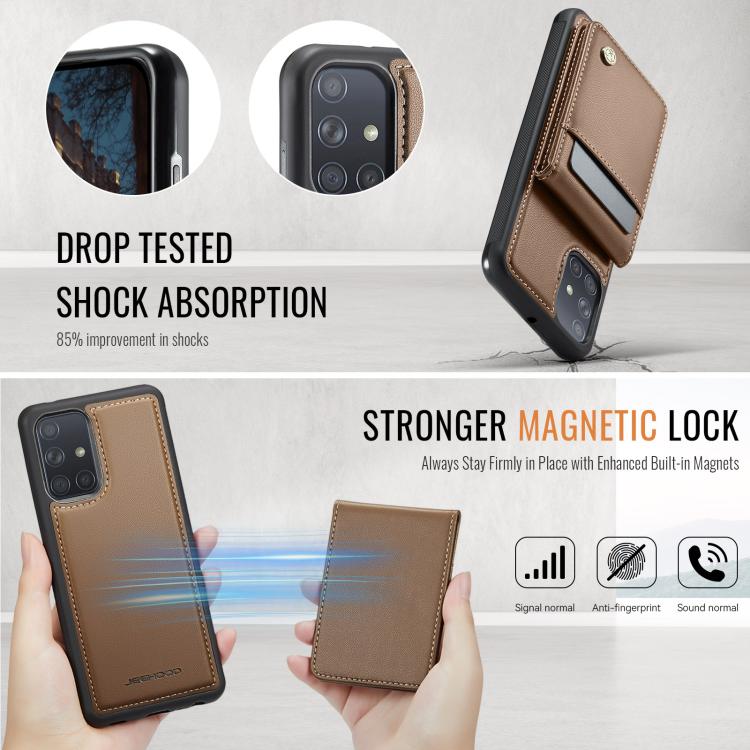 For Samsung Galaxy A51 4G JEEHOOD J06 British Style RFID MagSafe Card Bag PU Phone Case