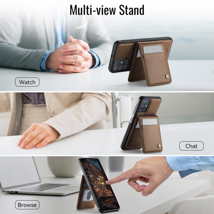 For Samsung Galaxy A51 4G JEEHOOD J06 British Style RFID MagSafe Card Bag PU Phone Case