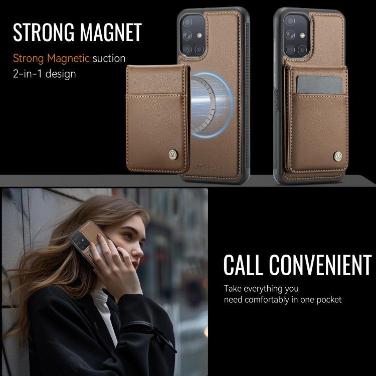 For Samsung Galaxy A51 4G JEEHOOD J06 British Style RFID MagSafe Card Bag PU Phone Case