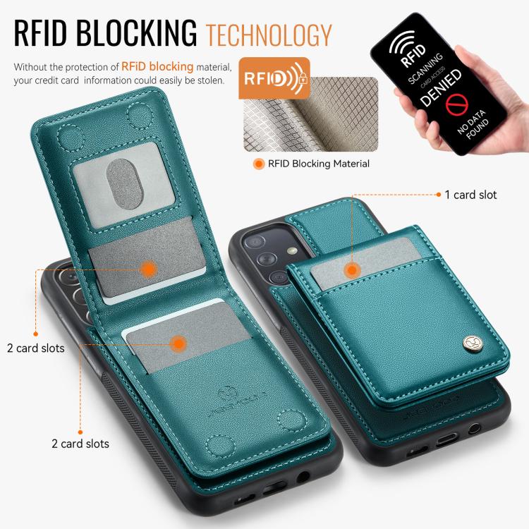 For Samsung Galaxy A51 4G JEEHOOD J06 British Style RFID MagSafe Card Bag PU Phone Case