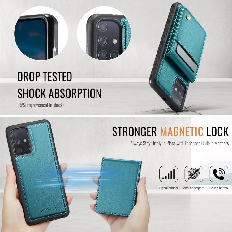 For Samsung Galaxy A51 4G JEEHOOD J06 British Style RFID MagSafe Card Bag PU Phone Case