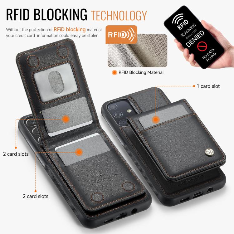 For Samsung Galaxy A51 4G JEEHOOD J06 British Style RFID MagSafe Card Bag PU Phone Case